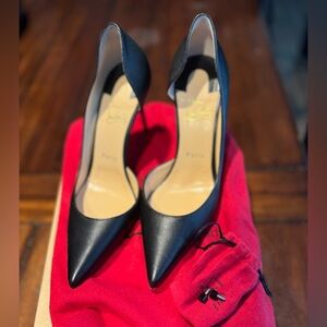 NEW CHRISTIAN LOUBOUTIN IRIZA 85 BLACK CALF LAMINATO LEATHER D’ORSAY PUMP SZ 38